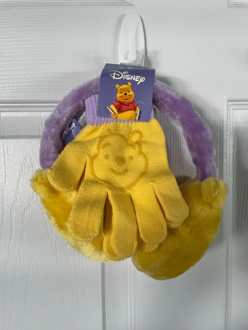 Vintage Disney Kids Winnie the Pooh Gloves & Purple Ear Muffs Set